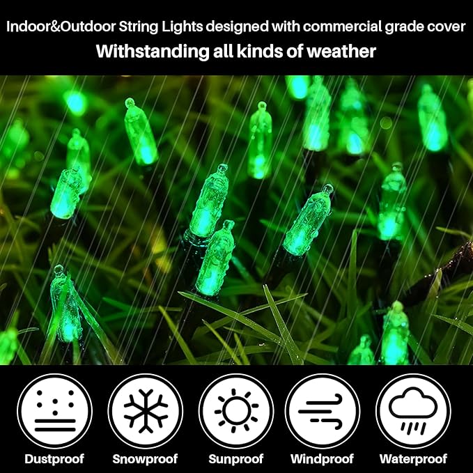 Green St Patricks Day Lights, 32.5FT 100LED Twinkle Christmas String Lights with 16 Lighting Modes, Waterproof Plug in for Indoor Outdoor Holiday Xmas Tree Garland Party Bedroom Decorations
