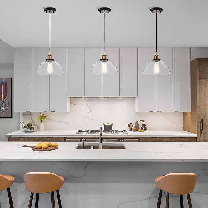 Edvivi Mateo 1-Light Pendant Lights with Clear Glass Dome Shade, Black and Antique Brass Modern Farmhouse Ceiling Lighting, Adjustable Hanging Industrial Light Fixture for Kitchen, Dining, Bedroom