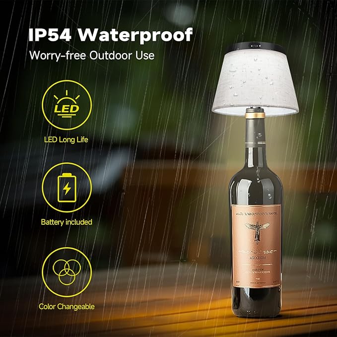 2025 New Bottle Lamp - LED Bottle Lights for Liquor & Wine Bottles, Cordless Lampshade, Whiskey Bottle Top Light, Bottle Stopper Night Light Kit, Beige Fabric