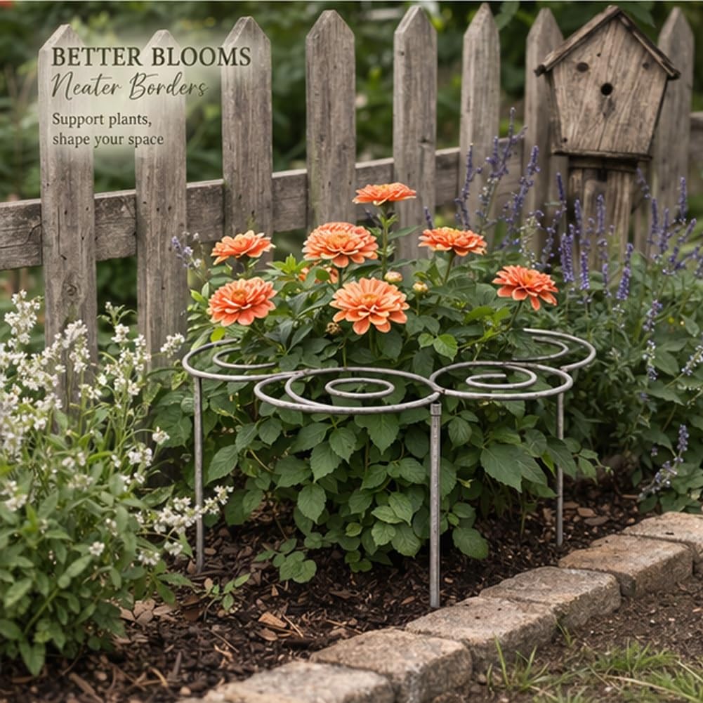 Metal Plant Support Ring for Garden, Peony Cage Stand, Indoor Pots, Flower Hoop, Decorative Grow Through Rings, Stackable Houseplant Stake, Dahlia Cage, Outdoor Orchid Clip(1PC,Small)