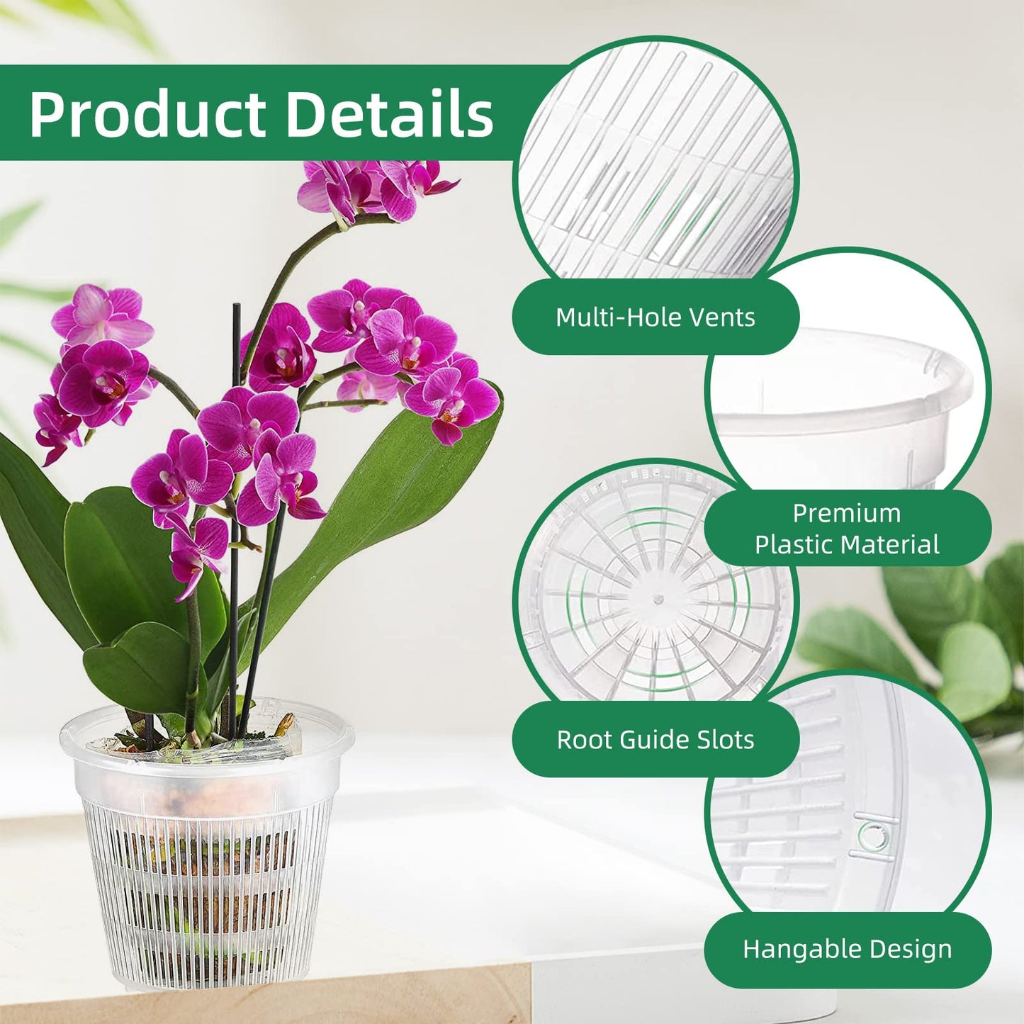 Ohiyoo Orchid Pot 4 inch Orchid Pots with Holes 12 Pcs Clear Plastic Orchid Pots Slotted for Repotting Clear Nursery Net Plastic Flower Plant Pot Indoor Outdoor (4.3inch, 12pcs)