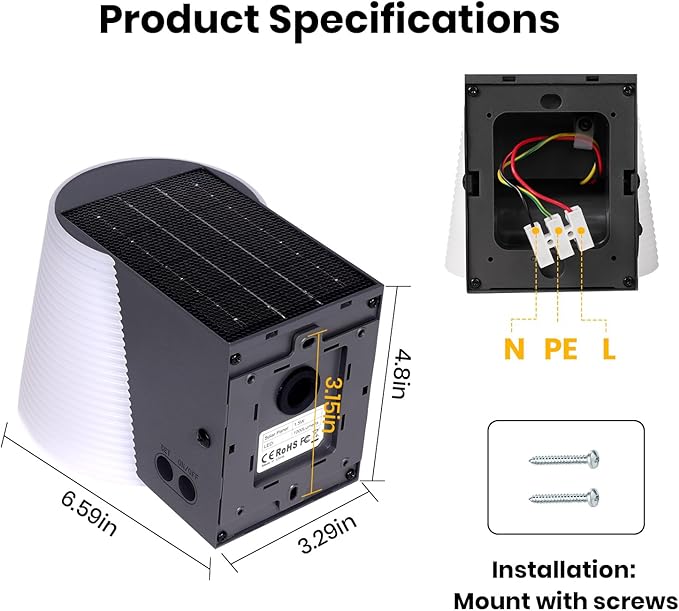 Outdoor Light Fixture, AC/Solar Hybrid Charging Porch Light Outdoor Dimmable, 2700K/4000K/6500K, PIR Motion Sensor, 1000LM Outdoors Sconce Lights Waterproof for Door Yard Garage, White,1pcs