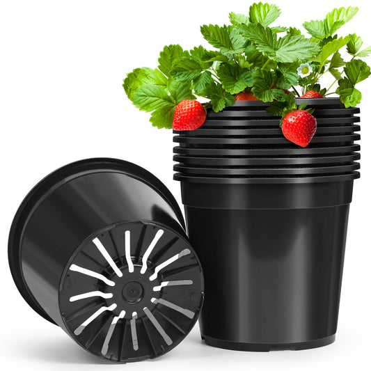 DUNPUTE 10 Pack 2 Gallon Pots for Plants, 2 Gallon Plastic Plant Pots with Drainage, Sturdy Plastic Pots for Plants, Flowers, Succulent Outdoor Indoor