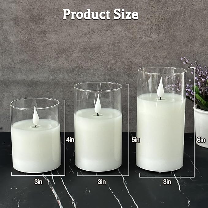 Rechargeable Flameless Glass Pillar Candles–Easter Flameless Candles Decorations,–Set of 3, Realistic Flickering LED Light,Remote & Timer, Ideal for Living Room, Bedroom & Easter Décor