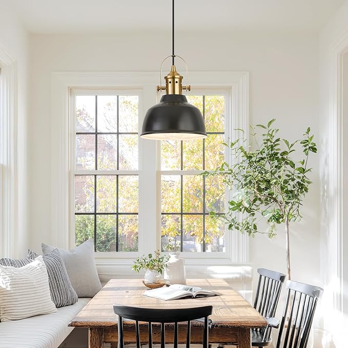 Farmhouse Small Pendant Lights, Black Pendant Lighting for Kitchen Island, lndustrial Adjustable Height Hanging Light for Barn, Dining Room, 1 Pack