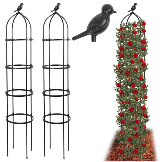 2-Pack 6FT Garden Obelisk Trellis for Climbing Plants,70”Metal Plant Support Tower, Heavy Duty Thickened Tube,Rustproof Black Flower Stand for Vines, Roses, Outdoor & Indoor Use