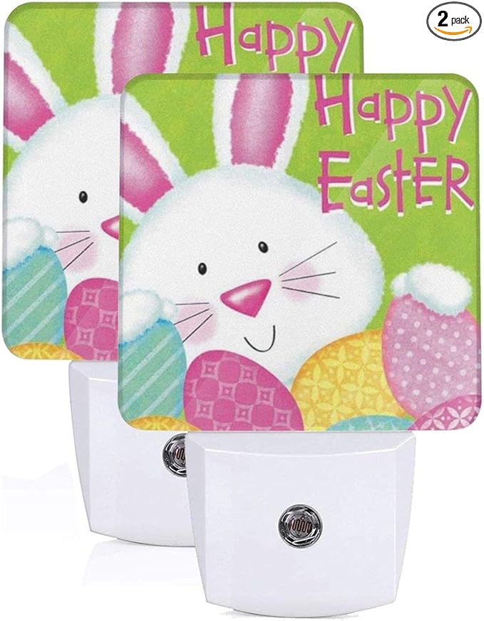 LED Night Light 2 PCS Easter Night Light Cute Rabbit Lamp Plug-in LED Nightlights Dusk to Dawn Sensor Night Lamp for Bedroom Room Nursery Hallway Stairs Kitchen Wall Decorative