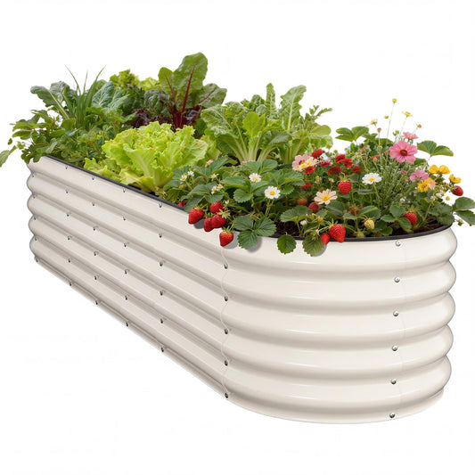 Pattiumo Galvanized Raised Garden Bed 8×2×1.5 FT, Round Metal Raised Garden Bed Outdoor Planter Box with Open Bottom, Rust-Resistant Steel Garden Bed for Vegetables Herbs Flowers, Easy Assembly
