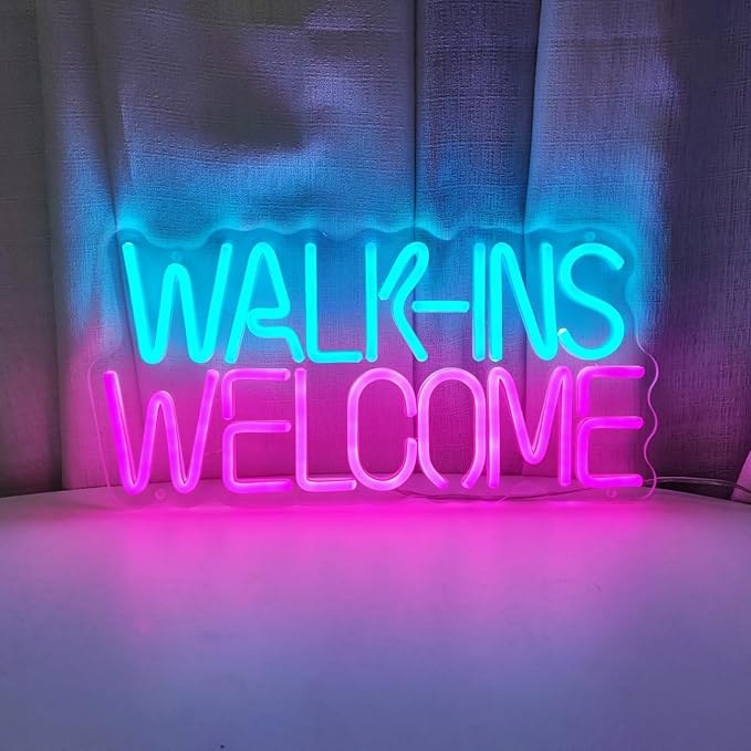 Walk Ins Welcome Neon Signs For Wall Decor, 15.7 * 7.7 Inches Studio Room Led Lights Sign, Pink Business Decor, Aesthetic Operated Light, Store Room Accessories For Door Decorations, SIGNVIA