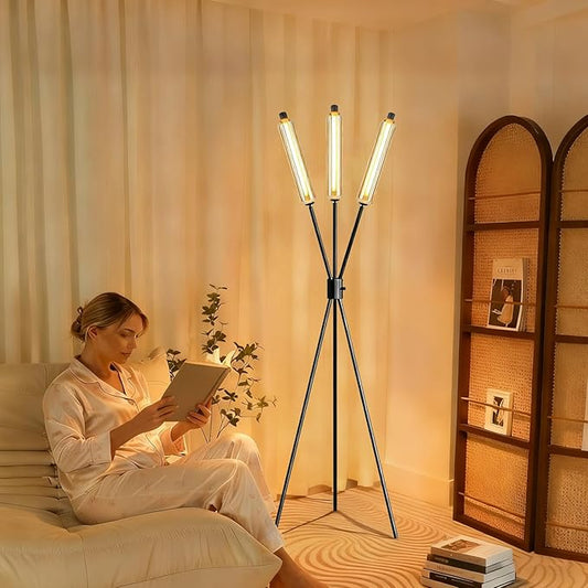 Lightdot LED Tripod Floor Lamps for Living Room, Stepless Dimmable Modern Standing Tall Lamp with 360° LED LampHead,Mid Century Industrial Floor Lamp for Bedroom/Sofa Beside/Corner Decor-Black