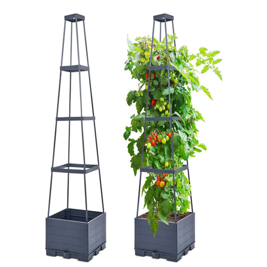 GENMOUS Raised Garden Bed with Tomato Planter Box Trellis, 56'' Tomato Cages for Garden, Tomato Planter Cage for Patio for Climbing Plants Vegetable Vine Flowers Outdoor & Indoor, 2 Pack