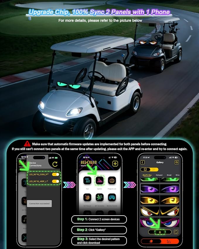 LED Devil Eye Lights for Windshield 6.8"x 2.8" [Advanced Chip, 100% Synced Dual Screen] Dynamic Flexible Programmable LED Eyes Display for Car Motorcycle Window with Remote & APP Control