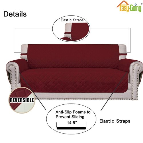 Easy-Going Reversible Couch Cover for 3 Cushion Couch Sofa Cover for Dogs Water Resistant Furniture Protector Cover with Foam Sticks Elastic Straps for Pet Cat (Sofa, Christmas Red/Ivory)