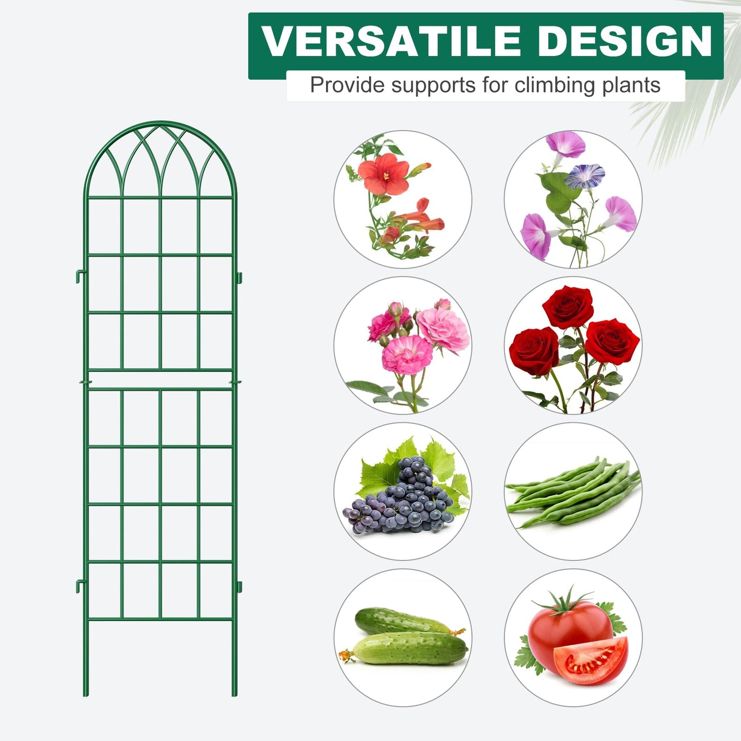 4 Pack Metal Garden Trellis for Climbing Plants, Green Metal Garden Trellis for Vines Plant Rose Vegetable Support,Large Decorative Outdoor Trellis
