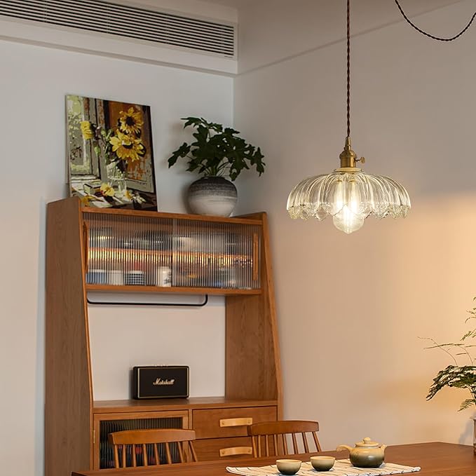 Plug in Pendant Light Hanging Lamp: Kitchen Pendant Lighting Clear Glass Pendant Light, Pendant Lights for Kitchen Island, Bedroom, Dining Room, Living Room, E26 No Bulb