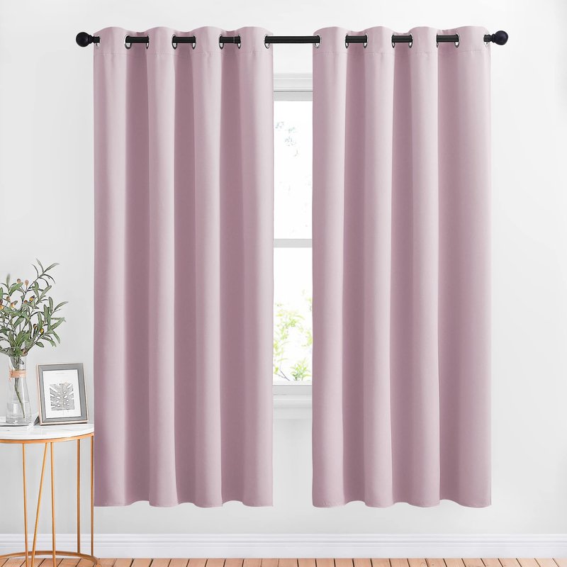 NICETOWN Kitchen Room Darkening Curtains and Drapes - Triple Weave Energy Saving Thermal Insulated Solid Grommet Room Darkening Panels for Patio (1 Pair, 46 inches by 72 Inch, Baby Pink)