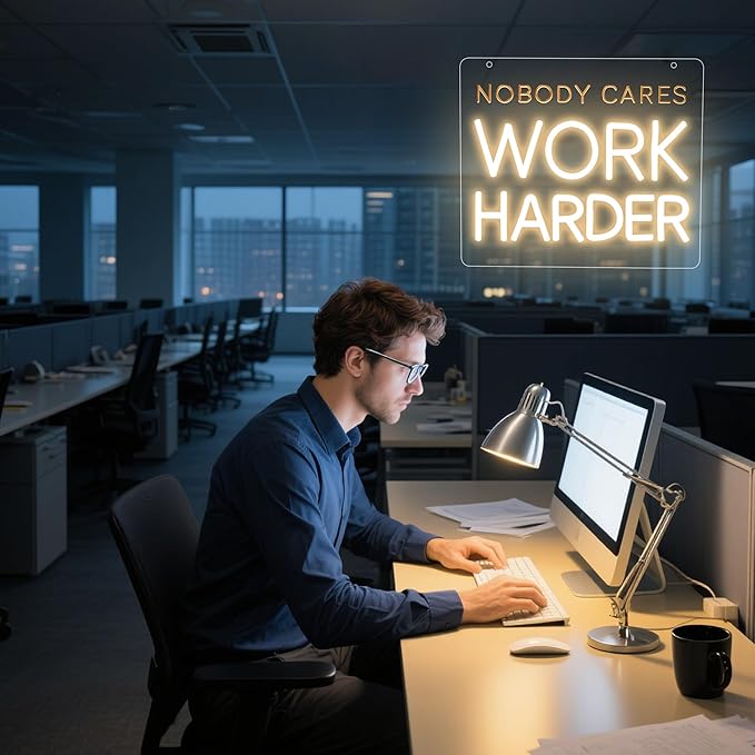 Nobody Cares Work Harder Neon Sign for Wall Decor Inspirational LED Neon Light for Home Gym Office Dimmable Gym Wall Art Sign Motivational Decor for Study Room Gifts for Men Size 11 * 9.6in(GLNP130)