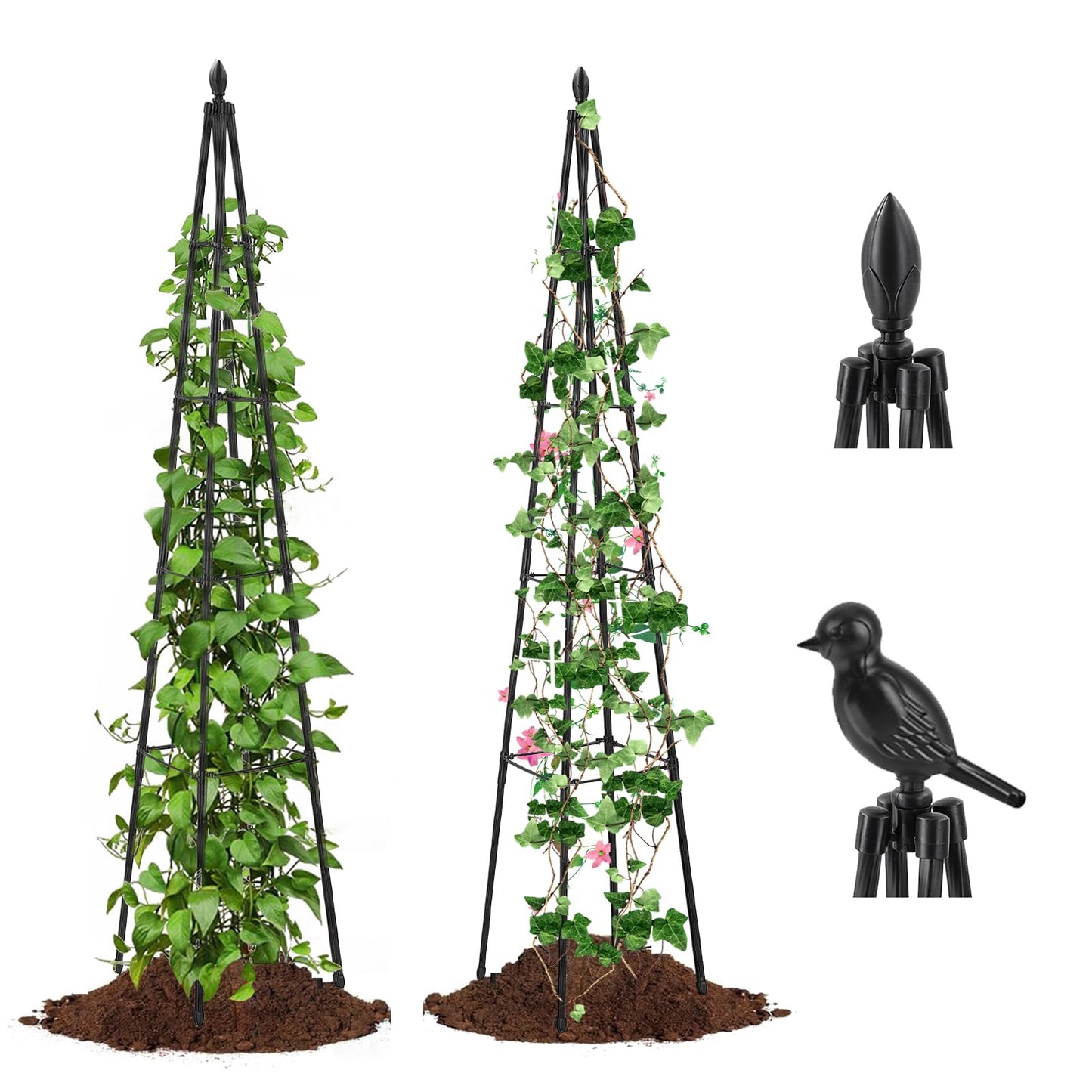 AlisisFores 2 Pack Garden Trellis for Climbing Plants Outdoor,63inch Tall Rustproof Metal Obelisk Trellis Support for Potted Vines Vegetable Plants Indoor Outdoor, Lightweight