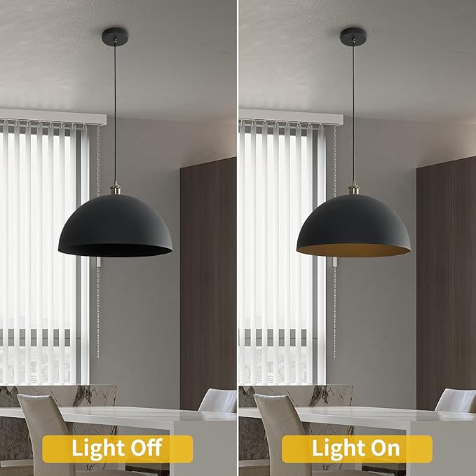Vintage Black Pendant Light 17.72'' Retro Farmhouse Large Dome Pendant Lamp Modern Industrial Chandelier for Wire length 78.74 '' for Kitchen Island, Bedroom, Dining Room, Living Room, Hallway