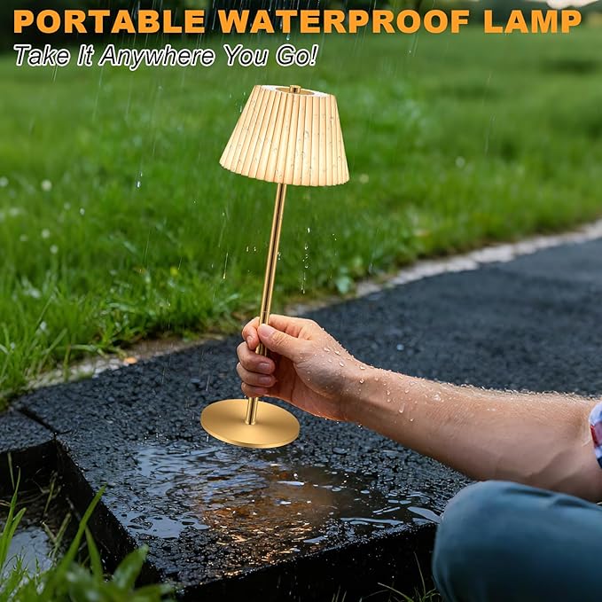 Cordless Small Table Lamp, 4000mAh Rechargeable Battery, Touch Control 3-Color & Stepless Dimming, Portable LED Mini Lamp with Beige Shade for Bedroom, Office, Dining Table, Outdoor Camping