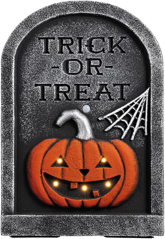 Mud Pie Halloween Pumpkin LED Light up Tombstone Decor