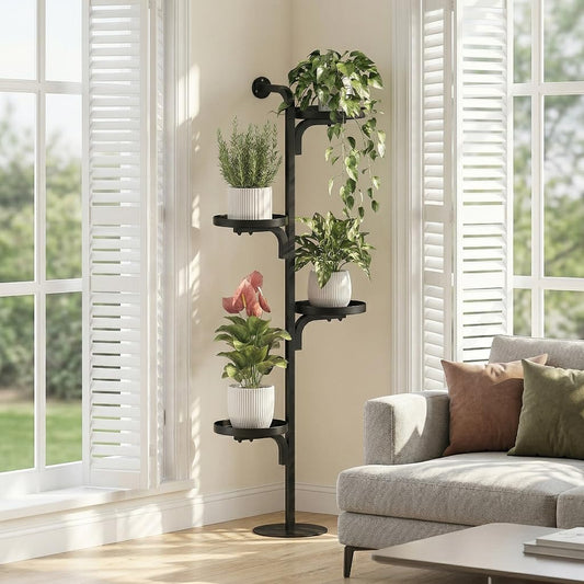GENTINGBRO Corner Plant Stand Tall Plant Shelf Indoor Tiered Flower Stand For Multiple Pots Metal Rack For Living Room Bedroom Balcony Black
