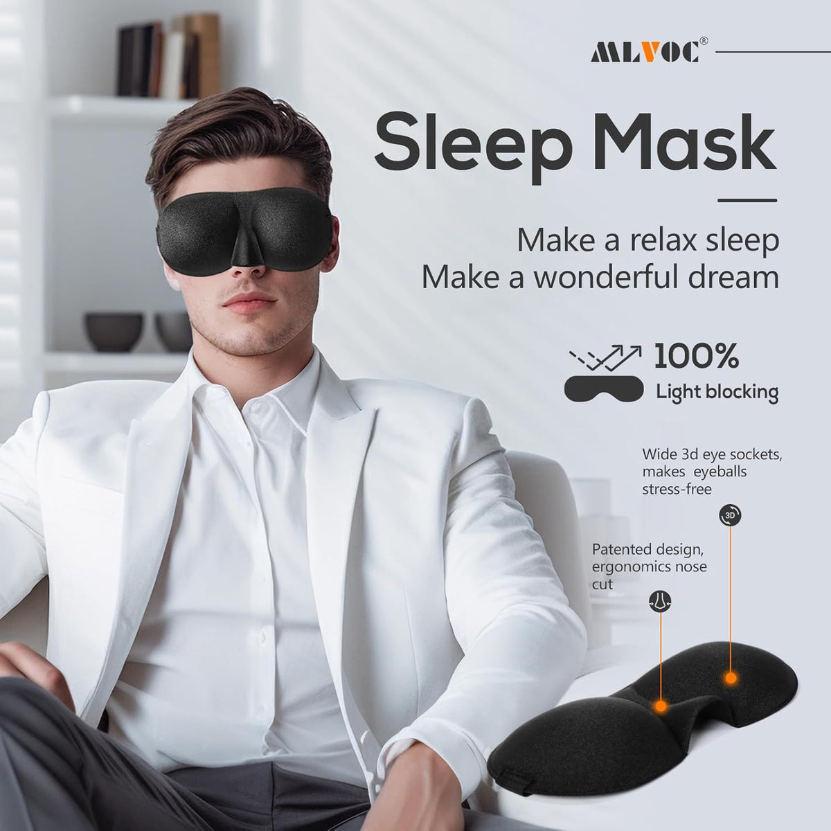 MLVOC Travel Neck Pillow - Upgraded 100% Pure Memory Foam for Airplane Comfort | Includes 3D Eye Mask & Earplugs, Black