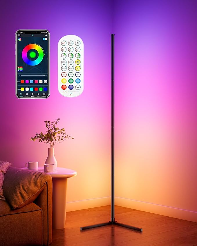 65" Smart RGB Floor Lamp with App/Remote Control, Color Changing LED Corner Lamp with Music Sync & Timer, Corner Lighting for Living Room, Bedroom, Gaming Room