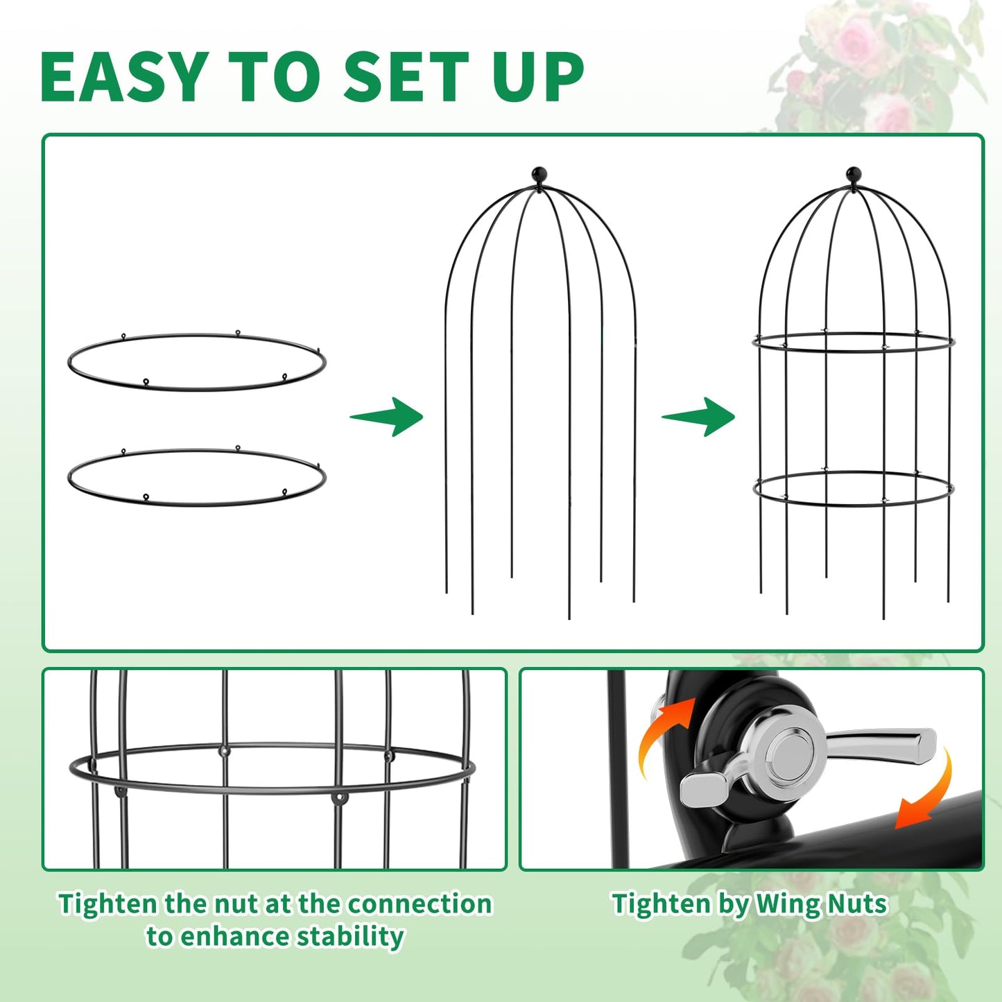 UrGROWA 3 Pack Metal Plant Cage Support, 31.5" H Peony Support Tomato Cage Garden Rose Obelisk Trellis Supports Tower for Clematis Vine Jasmine Supports Outdoor Indoor