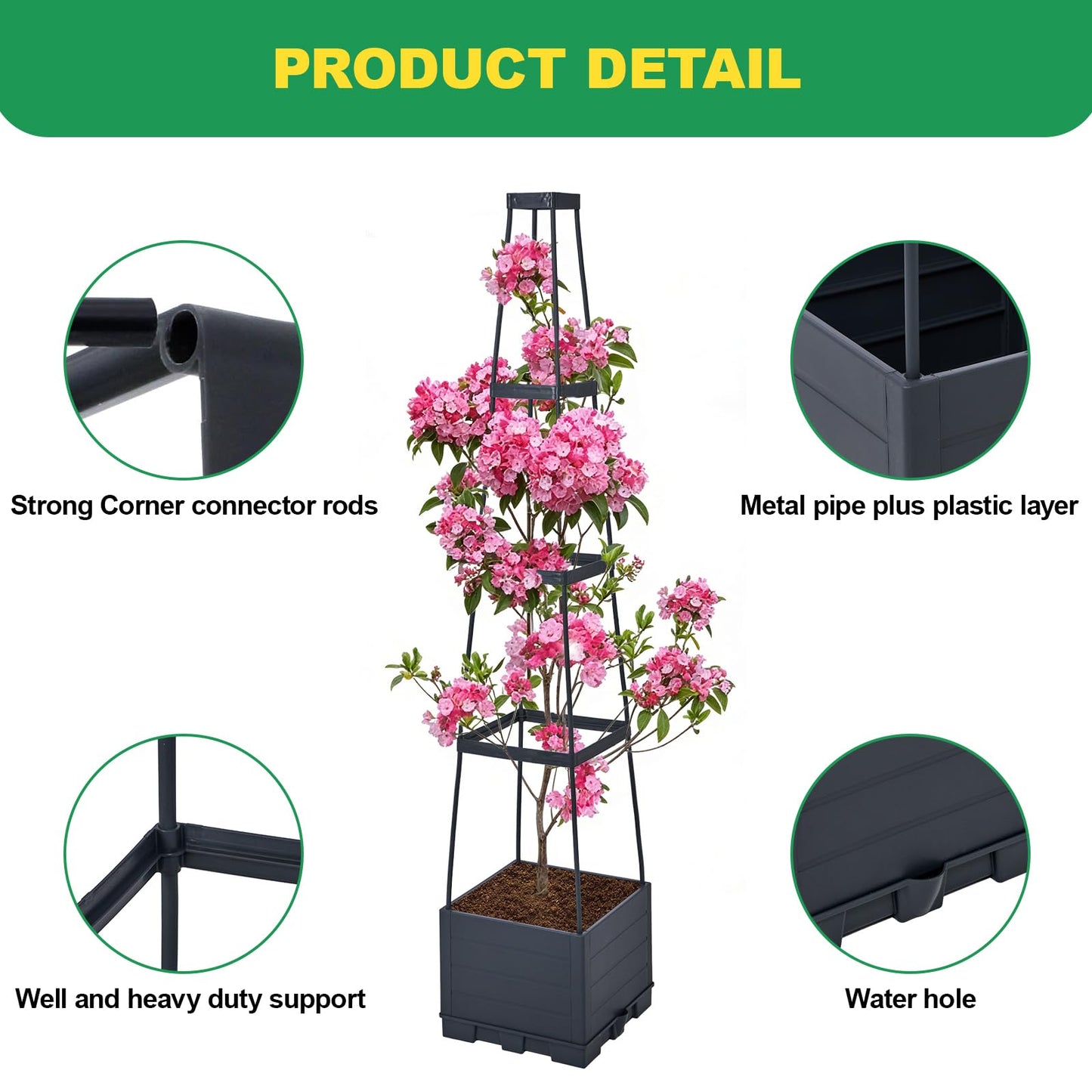 Raised Garden Bed, Tomato Cages for Garden, Garden Bed, Tomato Cage, Raised Garden Beds Outdoor, Planter Box with Trellis, 57" Self-Watering Tomato Planter for Climbing Plants Vegetables Flowers