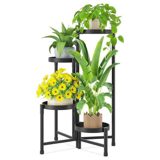 iDavosic.ly Plant Stand Indoor Outdoor, 4 Tier Corner Metal Flower Display Holder Shelf, Folding Tall Orchid Rack for Patio Balcony Porch Garden Living Room House, Black