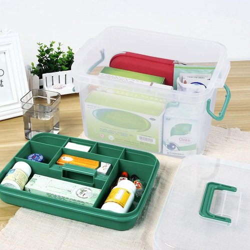 Family First Aid Box - Clear Storage Container for Organizing Medications | 1-Pack