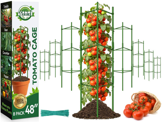 Halatool 8 Pack Tomato Cages for Garden, Up to 48in (4FT) Adjustable Tomato Cage, Garden Stakes Tomatoe Trellis for Pots, Tomatoes Plant Support for Raised Garden Bed & Climbing Vegetables Flowers