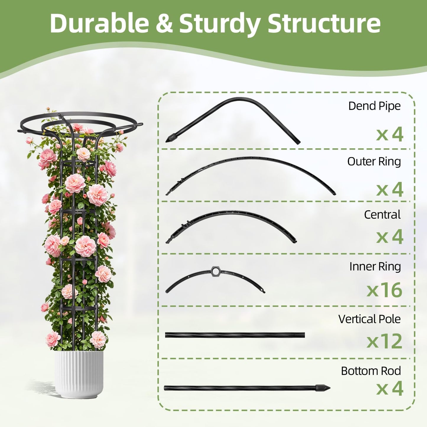Garden Trellis for Climbing Plants Outdoor,70.9 Inch Mushroom Top Trellis, Height Adjustable Thick Twisted PE-Coated Metal Pipe,Plant Support for Potted Plants Vine Rose Clematis Vegetables