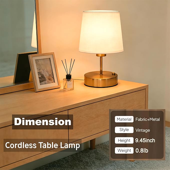 Mini Gold Portable Cordless Table Lamp, Rechargeable Bedside Lamp, Stepless Dimming Touch Control Nightstand Lamp, 2700K Warm Light, Vintage Desk Lamp for Living Room, Dining Table Decor (Mini)