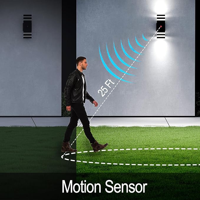 Motion Sensor Outdoor Wall Lights, Dusk to Dawn Up and Down Sconce, Black Aluminum Exterior Light Fixtures with GU10 LED Bulbs, Waterproof Modern Porch Lights for House Garage Garden, ETL Listed