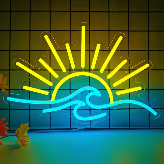 Sunrise Sunset Neon Sign Sun Wave LED Neon Lights for Bedroom Wall Decor, Dimmable USB Powered Neon Signs for Beach Bar, Living Room, Man Cave, Party Decorations