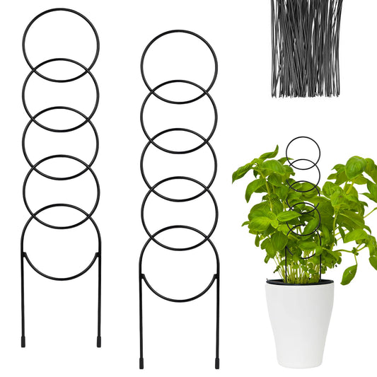 2 Pack Plant Trellis for Climbing Plants Outdoor, 4in x 17.5in Sturdy Stainless Steel Round Stackable Trellis for Potted Plants Indoor/Outdoor - Support for Vines, Flowers, Vegetables