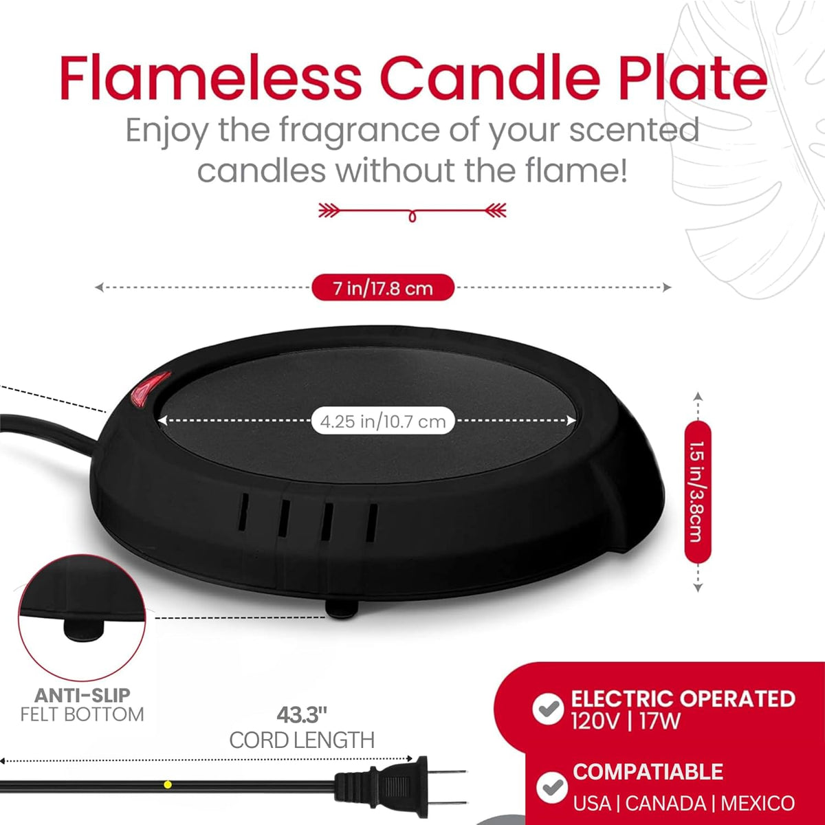 Skiennix Candle Warmer Plate - Flameless Scent Release | Versatile Warmer for Candles, Coffee & Mugs - Black