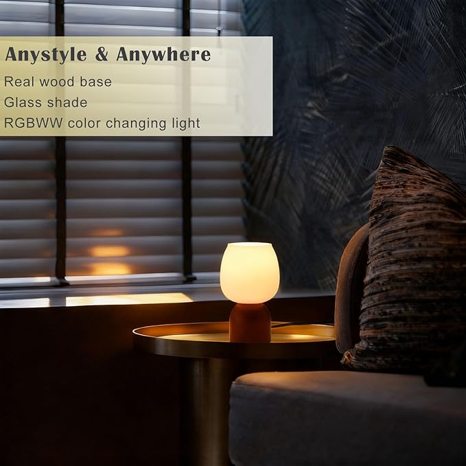 Small LED Table Lamp for Bedroom,RGB Color Changing Desk Light,Remote Control Light Brown