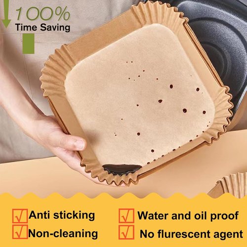 Large Air Fryer Disposable Paper Liners - 9 Inch, 125 Pcs Oil-Proof & Water-Proof Parchment Baking Paper