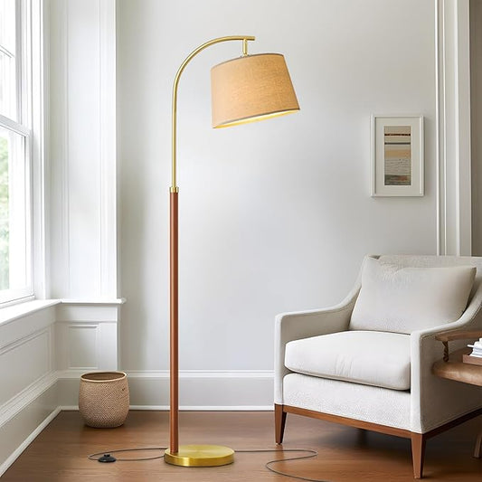 62.5" Wood Floor Lamp for Living Room Gold with Foot Switch Arc Standing Tall Lamps for Bedroom Mid Century Modern Corner Floor Lamps for Office Nursery Industrial Reading Light Room Lamp"