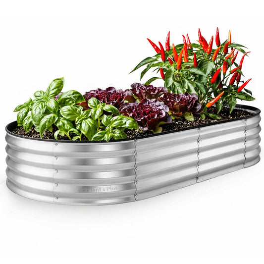 Plant & Plot Galvanized Raised Garden Beds Outdoor // 6×3×1 ft Planter Raised Beds for Gardening, Vegetables, Flowers // Large Metal Garden Box // Patented Tool-Free Design (Silver)