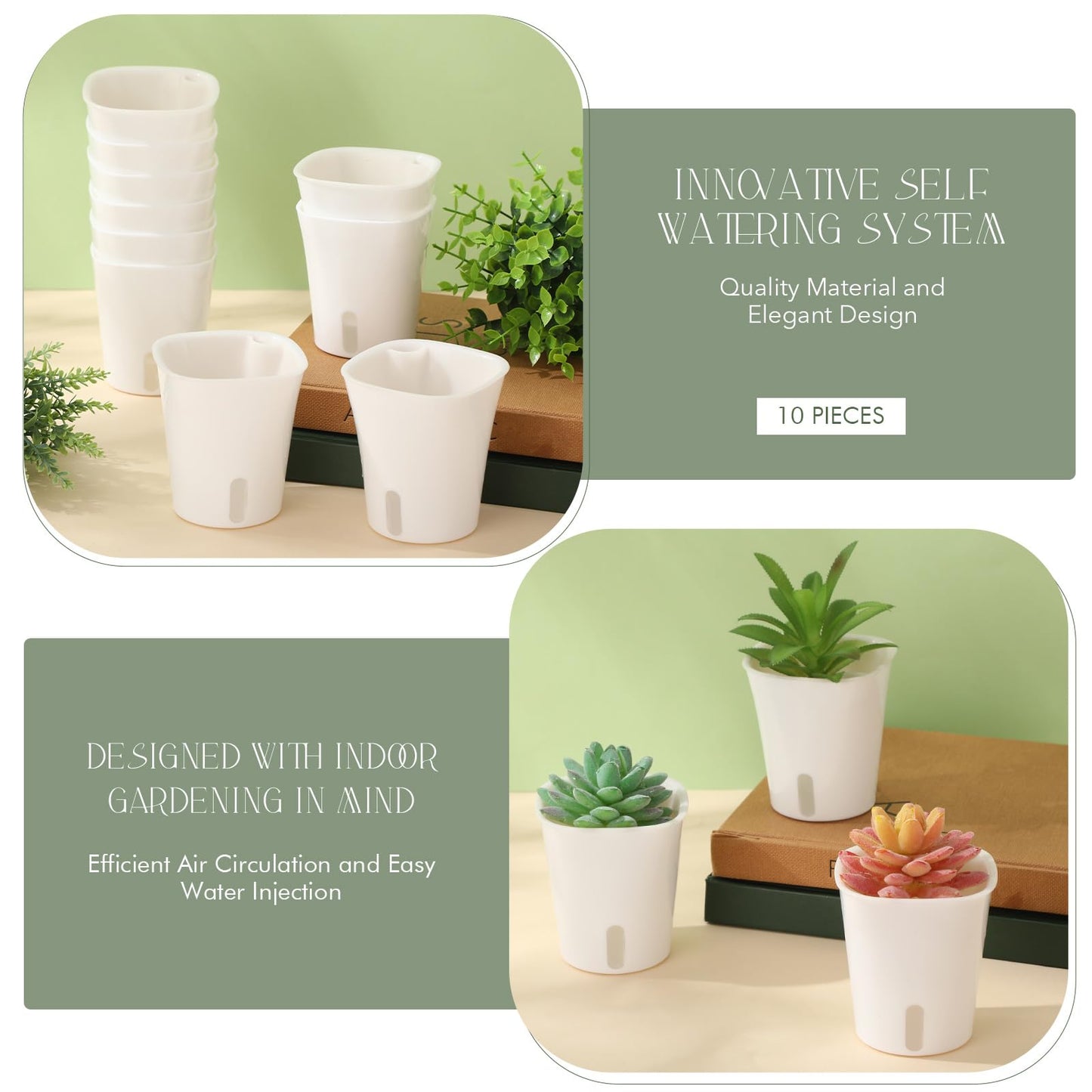 Ziliny 10 Pcs 3 Inch Self Watering Pots Self Watering Planters for Indoor Planters Plastic Garden Flower Pots with Level Indicator Vents for Herbs
