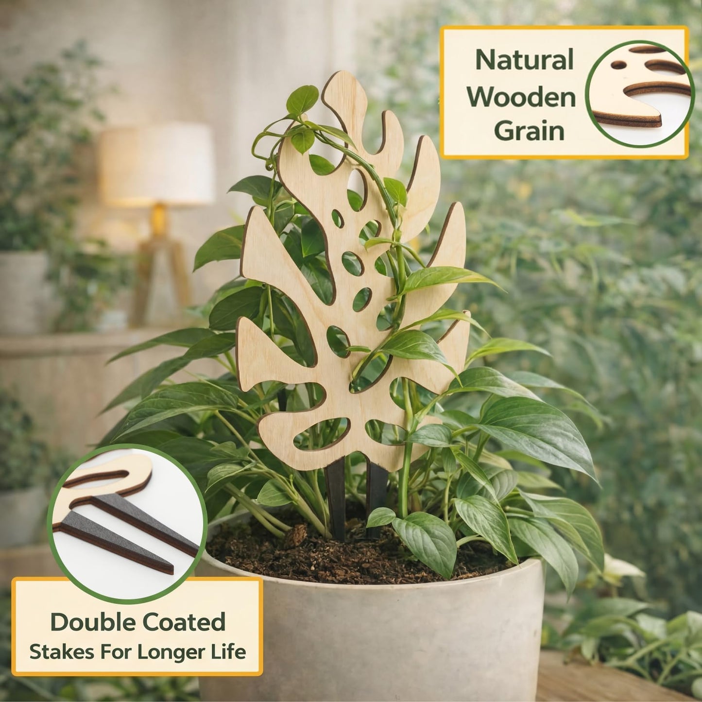 Junkin 3 Pcs 11.2 Inch Wooden Monstera Leaf Trellis, Indoor Climbing Plant Support for Potted Plants Pothos Ivy Hoya Vines, Small Garden Stake for Houseplants