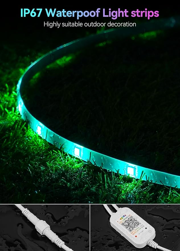 78FT IP67 WiFi RGB Outdoor Led Strip Lights Waterproof Led Light Strips with Remote &WiFi Music Sync App Control,Color Changing LED Rope Lights (RGB+IC / 480LED)