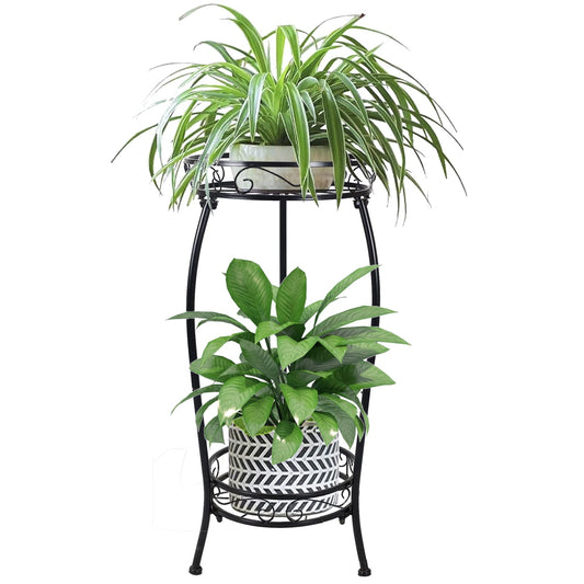 MOCORY Plant Stand Indoor Outdoor 2 Tier 25" Tall Metal Potted Holder Flower Pot Stand Heavy Duty Plant Shelf Rustproof Iron Multiple Plant Round Supports Rack for Planter Corner Garden Balcony Patio