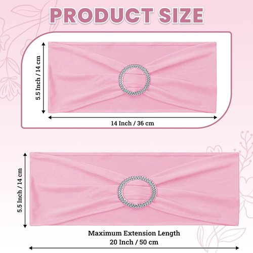 MDS Spandex Chair Sashes - Pack of 200 Universal Elastic Stretch Ties with Slider Bow - Pink