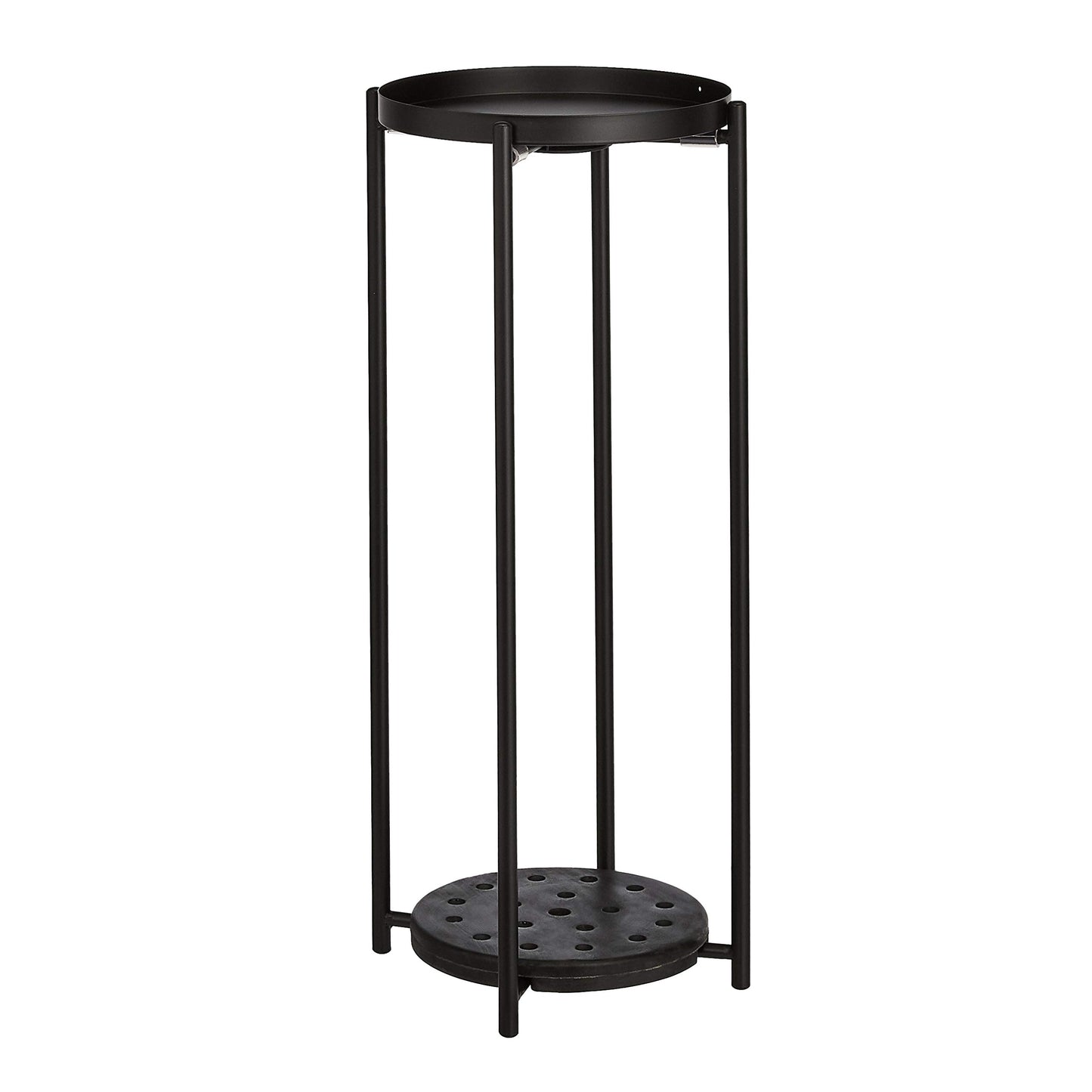 Amazon Basics Two-Tier Indoor Outdoor Metal Round Plant Stand for Multiple Plants, Rustproof Flower Holder with Plant Shelf, Black