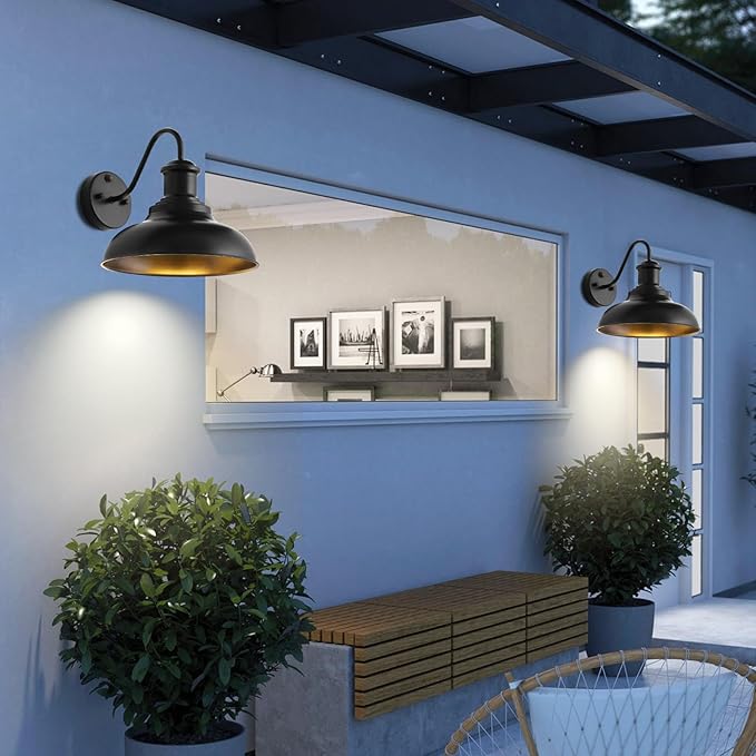 Motion Sensor Outdoor Lights,12“ Large Exterior Farmhouse Wall Mounted Lamp,E26 Barn Lights with Gooseneck,Vintage Matte Black Outside Sconce,Anti-Rust Waterproof Porch Light for House Garage